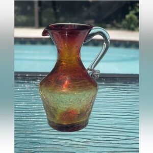 Vintage Rainbow Art Glass Co Amberina Crackle‎ Glass Pitcher Jug small Decor